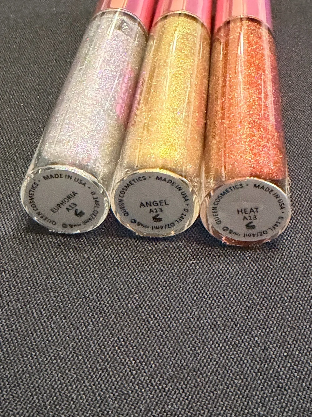 Queen Cosmetics Glitter Holographic Lipgloss Trio New FullSz Euphoria Angel Heat